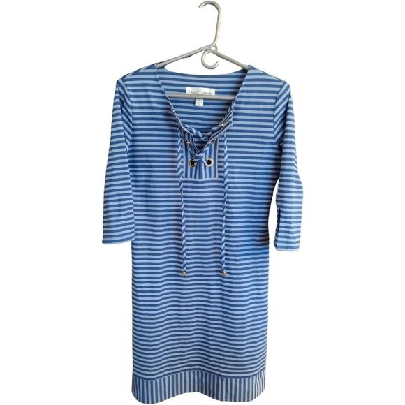 Sara Campbell 3/4 Sleeve Striped Dress, Size Small, Blue/White with Gold Accent - Picture 1 of 7